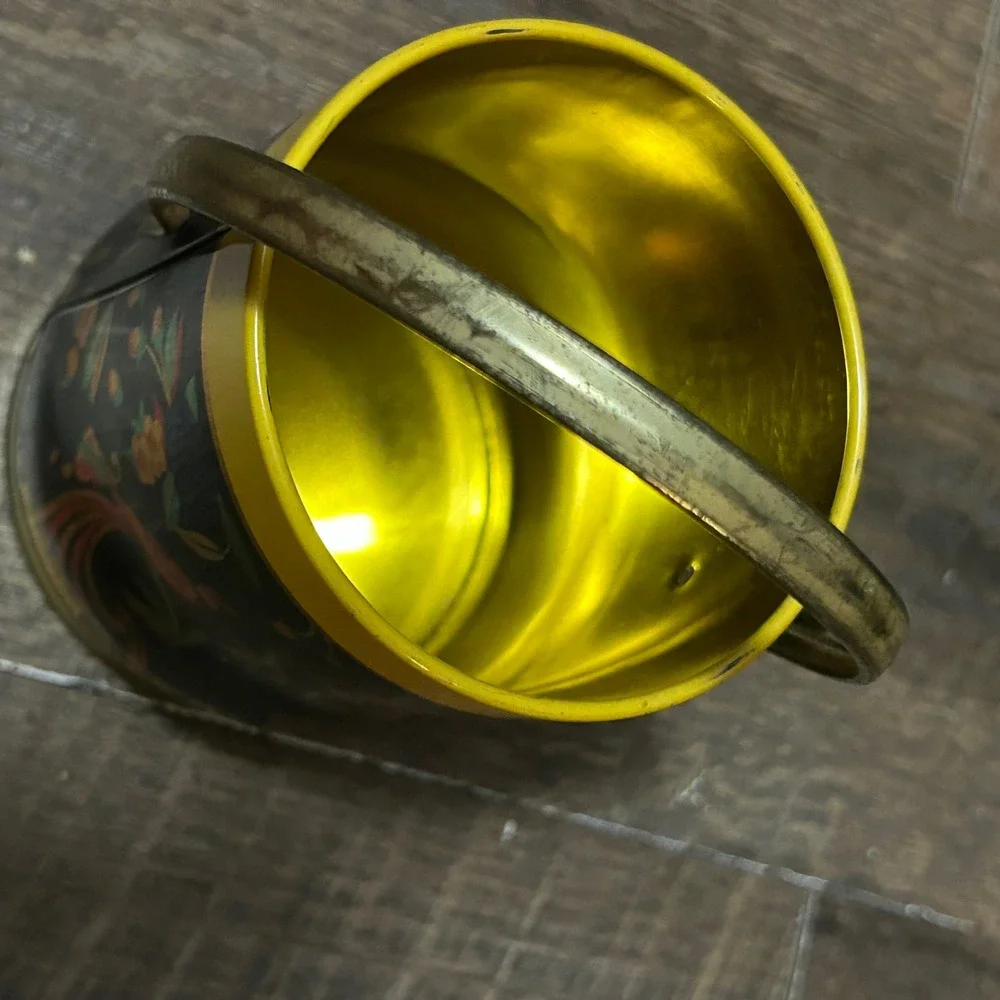 Vintage Murray-Allen Regal Crown‎ Pheasant Floral Metal Tin with Handle Black
